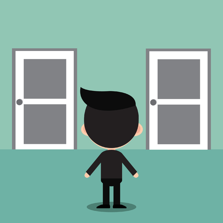 Businessman standing in front of two door.のイラスト素材