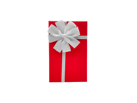 Gift box with ribbon isolated on white background.の写真素材