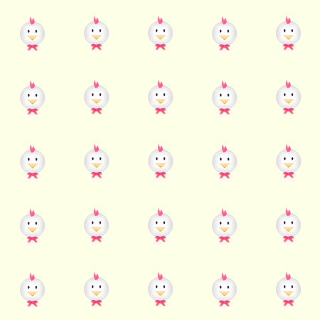 cutie chickens with yellow background. tile background. vector. illustration. basic Red Green Blue. graphic design.のイラスト素材