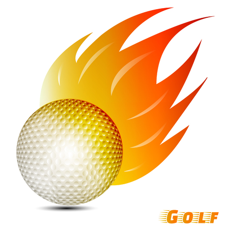 golf ball with red orange yellow tone of the fire in white background. golf ball logo club. vector. illustration. graphic design.のイラスト素材