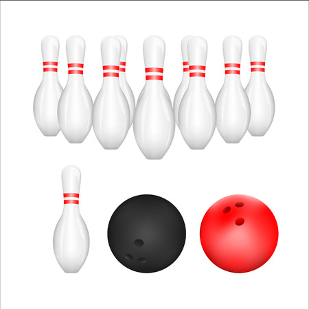Isolated of Bowling ball and Bowling Pin with white background. vector . illustration. graphic design.のイラスト素材