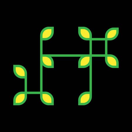 JHP letters in combination with green stems, yellow leavesのイラスト素材