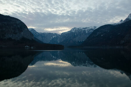 Alps reflection at Hallstattの写真素材