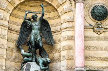 St.Michale statue in Paris, Franceの写真素材