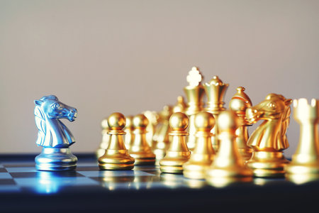 Chess board game, encounter serious situation, business competitive concept, copy space