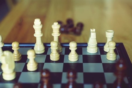 Chess board game, business competitive concept, difficult position to competeの写真素材