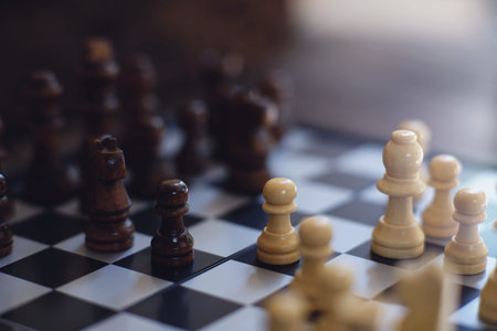 Chess board game, game starting, business competitive concept, copy space