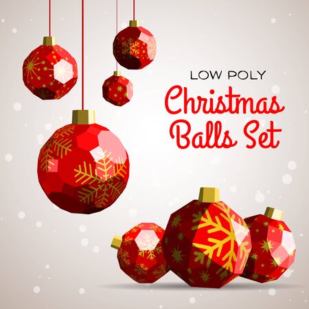 Low poly merry christmas balls vector illustration. Happy new year greeting card or flyer concept illustration.のイラスト素材