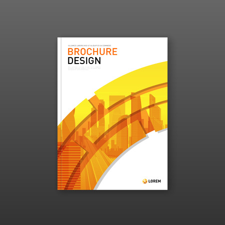 Brochure cover design layout  for business and construction. Abstract geometry with colored cityscape vector illustration on background.のイラスト素材