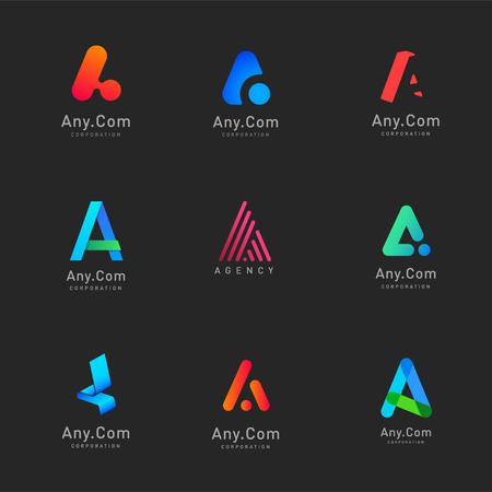 Letter A vector logo design templates set for corporate identity. Decorative letter A icon layoutのイラスト素材