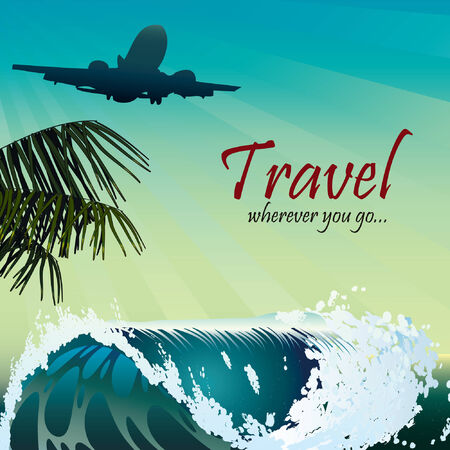 Travel style wave palm air sky tropicのイラスト素材