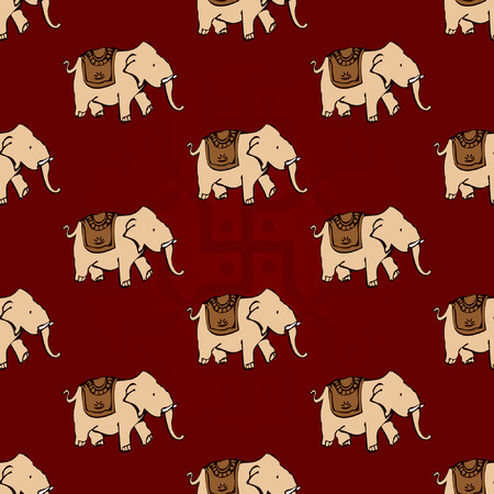 seamless red and yellow indian elephant wallpaperのイラスト素材