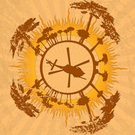 Helicopter over palm beach sun and grungeのイラスト素材