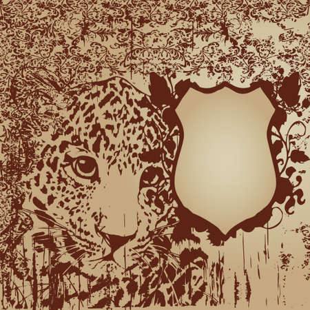 grunge panther in the tropic bush in brown colorのイラスト素材