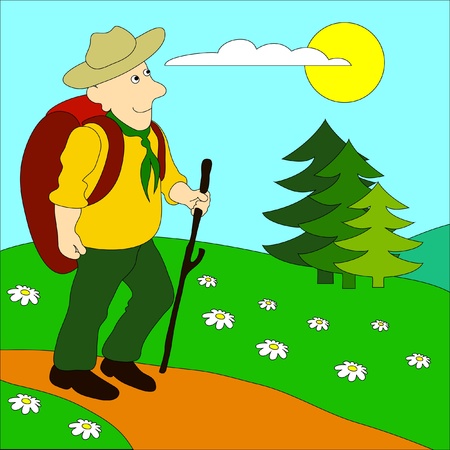 Hiking man with rucksackのイラスト素材