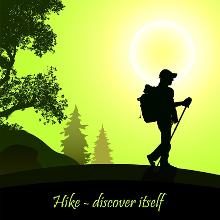 Hiking man with rucksackのイラスト素材
