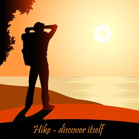 Hiking man with rucksackのイラスト素材