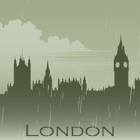 London in rain fogのイラスト素材