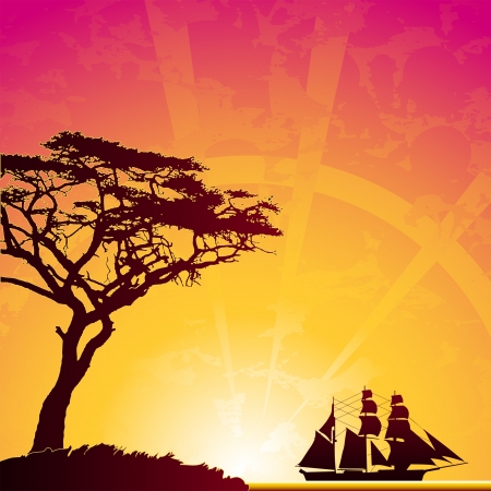  mist pirate ship in oceanのイラスト素材
