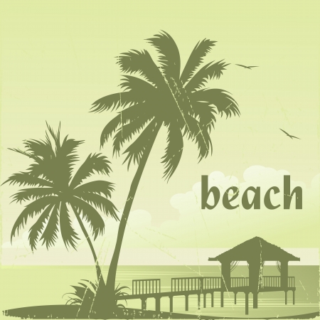grunge tropic beach palms and pierのイラスト素材