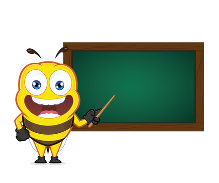 Bee holding a pointer stick with a chalkboardのイラスト素材