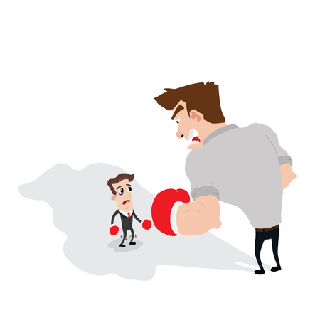 Businessman boxing against a giant businessmanのイラスト素材