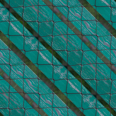 Seamless pattern of very old wooden plank wall with chain-link wire for design and matte paintingの写真素材