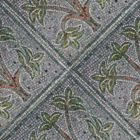 Seamless pattern of decor mosaic with brown tree and green leaves for interior design or matte paintingの写真素材