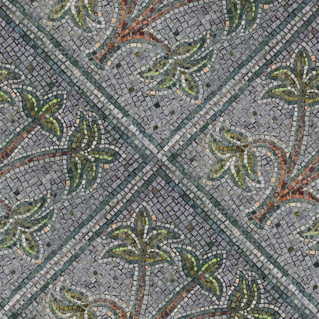 Seamless pattern of decor mosaic with brown tree and green leaves for interior design or matte paintingの写真素材