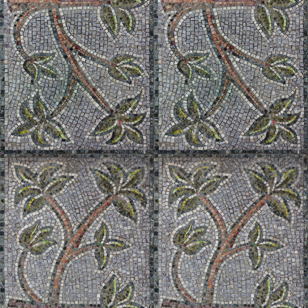 Seamless pattern of decor mosaic with brown tree and green leaves for interior design or matte paintingの写真素材