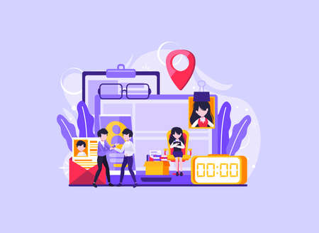 tiny people human Resources, Recruitment Concept for web page, banner, presentation, social media, documents, cards, posters. Vector illustration HR, hiring, application form for employment. Vector illustrationのイラスト素材
