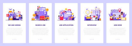 set of illustration Human Resources, Recruitment Concept for web page, banner, presentation, social media, documents, cards, posters. Vector illustration HR, hiring, application form for employment. Vector illustrationのイラスト素材
