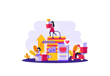delivery of goods that have been purchased by customers through online shops. Vector illustrationのイラスト素材