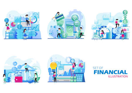 collection of designs with investment and financial concepts. Tiny people illustration. Vector illustrationのイラスト素材