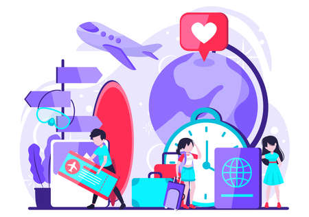 people who are ready to travel to their destinations. tiny people concept design . Vector illustrationのイラスト素材