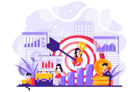Business concept vector illustration, Target with an arrow, hit the target, and business charts goal achievement vector. Vector illustrationのイラスト素材