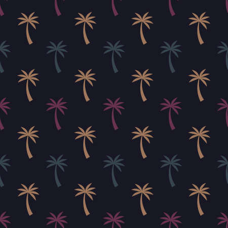 Colorful coconut trees seamless summer pattern on blue background. Vector Illustration.のイラスト素材