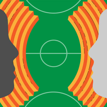 The two silhouette profile shapes put face to face on stand and court background. Vector Illustration.のイラスト素材