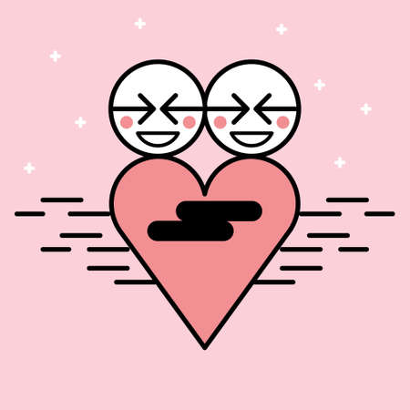 Smiling couple hug. Simple line icon in heart shape. Happy valentineâs day. Vector illustration.のイラスト素材
