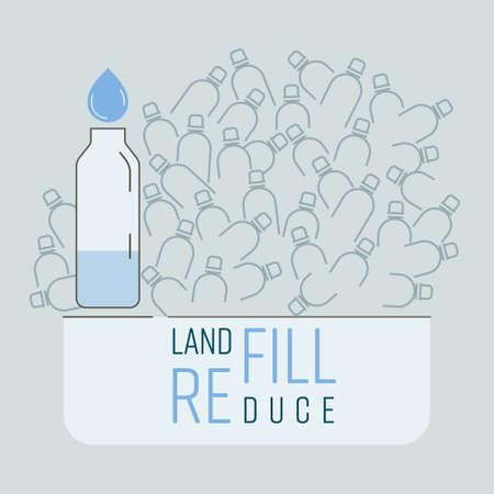Outline icons of single-use plastic beverage bottles landfill and refilled reusable bottle. Refill,Reduce,Landfill typographic. Reduce plastic waste concept. Vector illustration.のイラスト素材