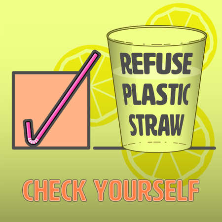 Plastic straw flat icon as a gimmick to check yourself for plastic habit. Refuse plastic straw concept. Vector illustration.のイラスト素材