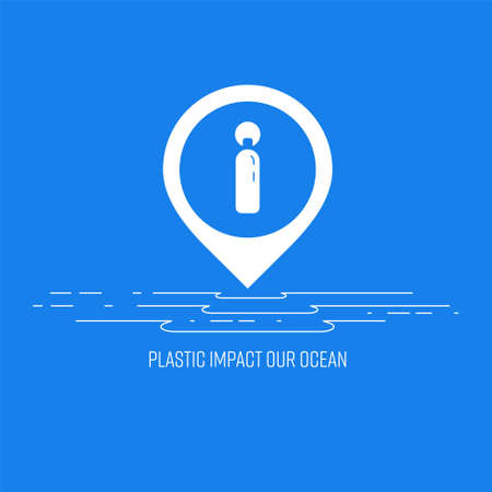 A combination of information icon and location icon, with i letter gimmick as a plastic bottle representing impact to the ocean. Vector illustration.のイラスト素材