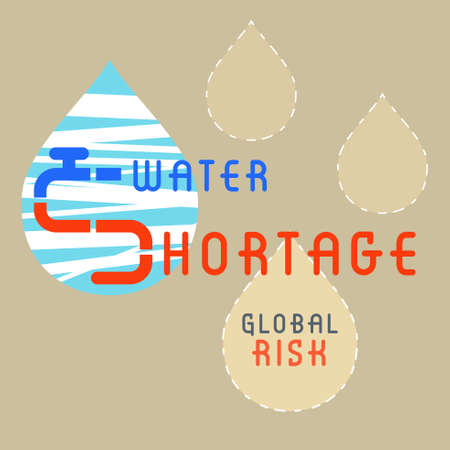 Water shortage typographic design with outline flat graphic drop symbol. Vector illustration.のイラスト素材
