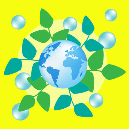 Composition of globe, fresh air bubble and leaf symbol representing healthy earth. Green earth...