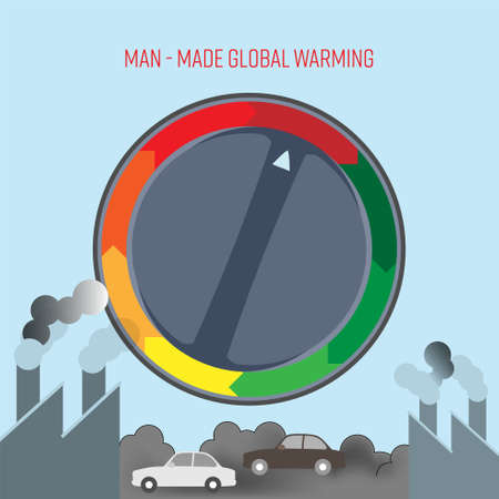 Car air conditioning botton flat symbol as a metaphor for man-made global warming. Vector illustration.のイラスト素材