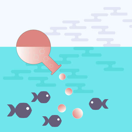Chemical contaminant concept. Metaphorical water,ocean,marine pollution. Vector illustration.