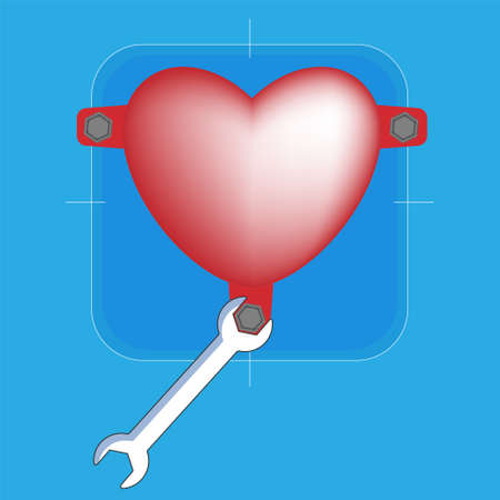 Heart statue fixing on focus screen background. Mindset metaphorical concept. Vector illustration.のイラスト素材