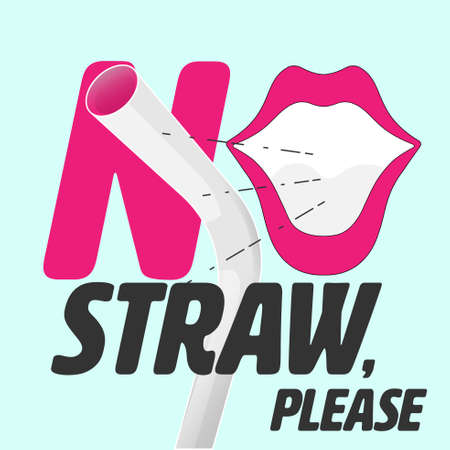 No straw typographic design with mouth shape as a gimmick to refuse. Vector illustration.のイラスト素材