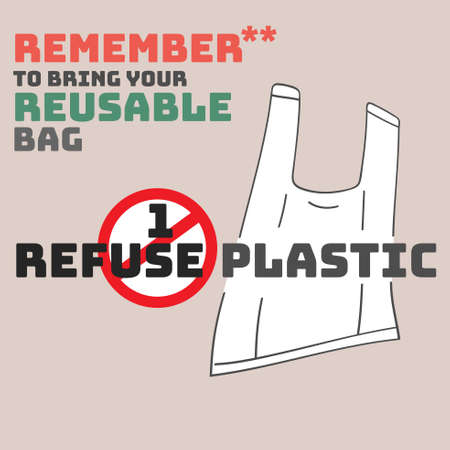 Hand drawing plastic bag icon with typography. Remember bring reusable concept. Vector illustration.