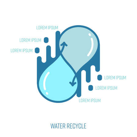 Reverse water drop outline with circulating arrow symbol. Water recycle icon, sign, symbol, logo, infographic, background. Vector illustration.のイラスト素材